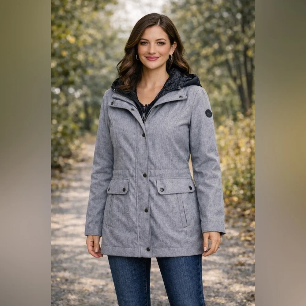 Jessica Simpson Gray Hooded Jacket Coat Women’s‎ Large | Quilted Lining